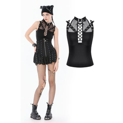 Dark in Love Women's Gothic Vest Top Ruth Mesh Strap Sleeveless - QHA UK