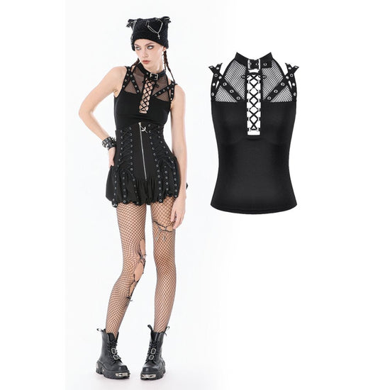 Dark in Love Women's Gothic Vest Top Ruth Mesh Strap Sleeveless - QHA UK