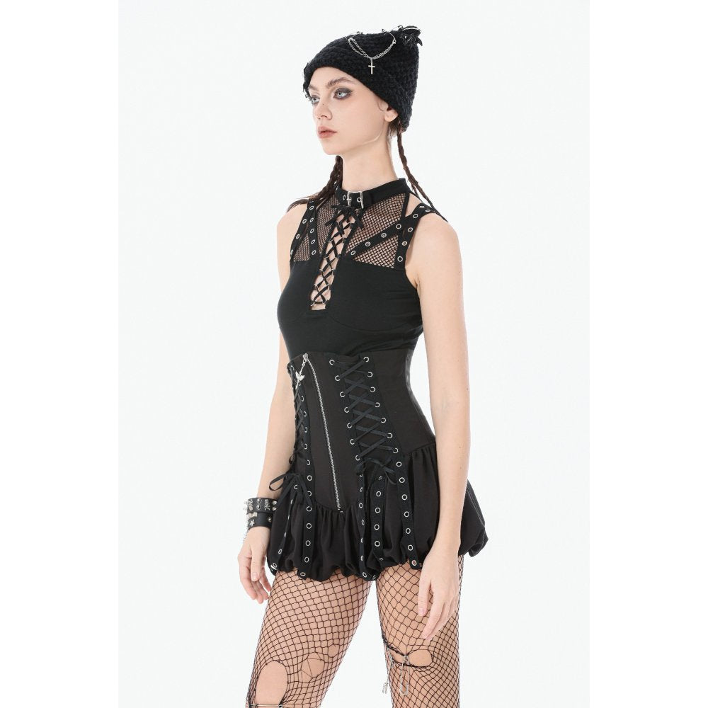 Dark in Love Women's Gothic Vest Top Ruth Mesh Strap Sleeveless - QHA UK