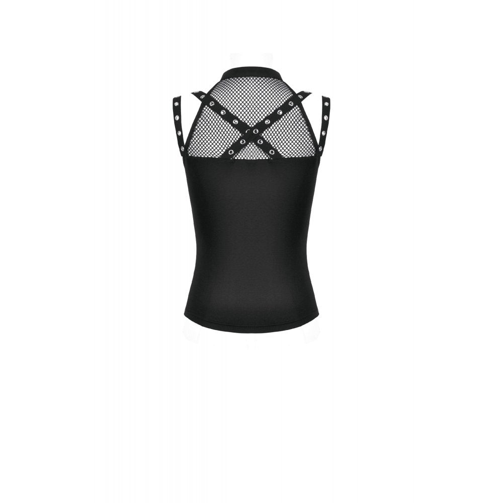 Dark in Love Women's Gothic Vest Top Ruth Mesh Strap Sleeveless - QHA UK