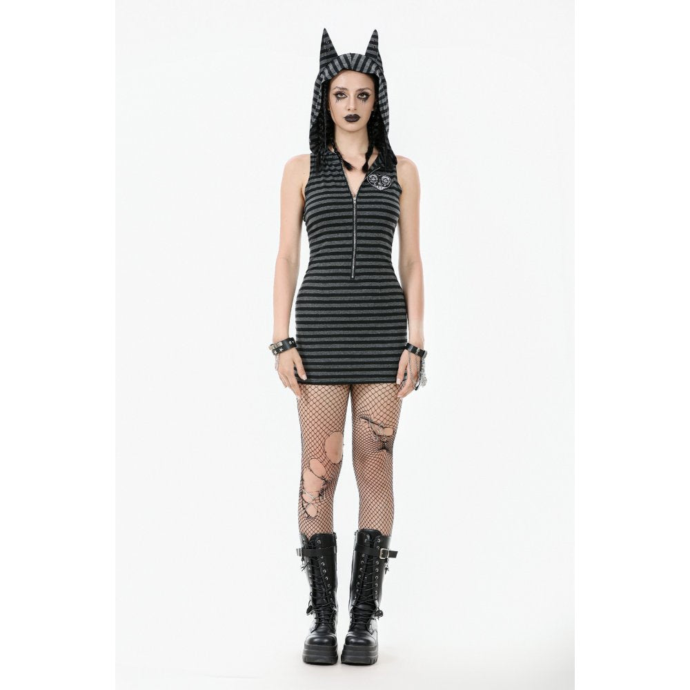 Dark in Love Dress Salem Striped Cat Ear Hoodie UK 8-22 - QHA UK