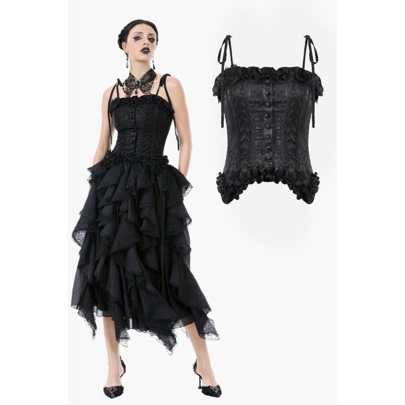 Dark in Love Women's Corset Top Selene Ruffled Floral Jacquard UK 8-18 - QHA UK