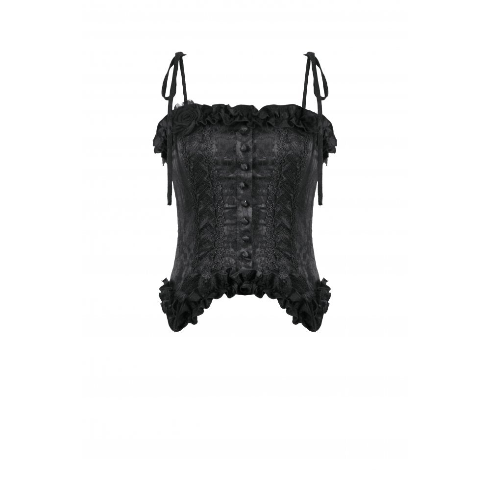 Dark in Love Women's Corset Top Selene Ruffled Floral Jacquard UK 8-18 - QHA UK