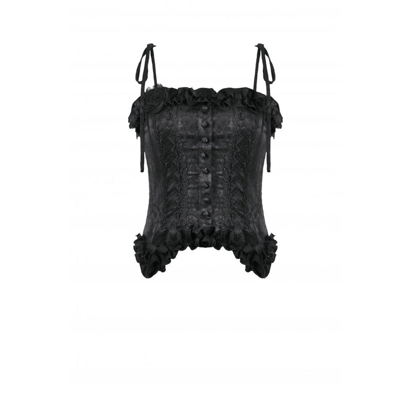 Dark in Love Women's Corset Top Selene Ruffled Floral Jacquard UK 8-18 - QHA UK