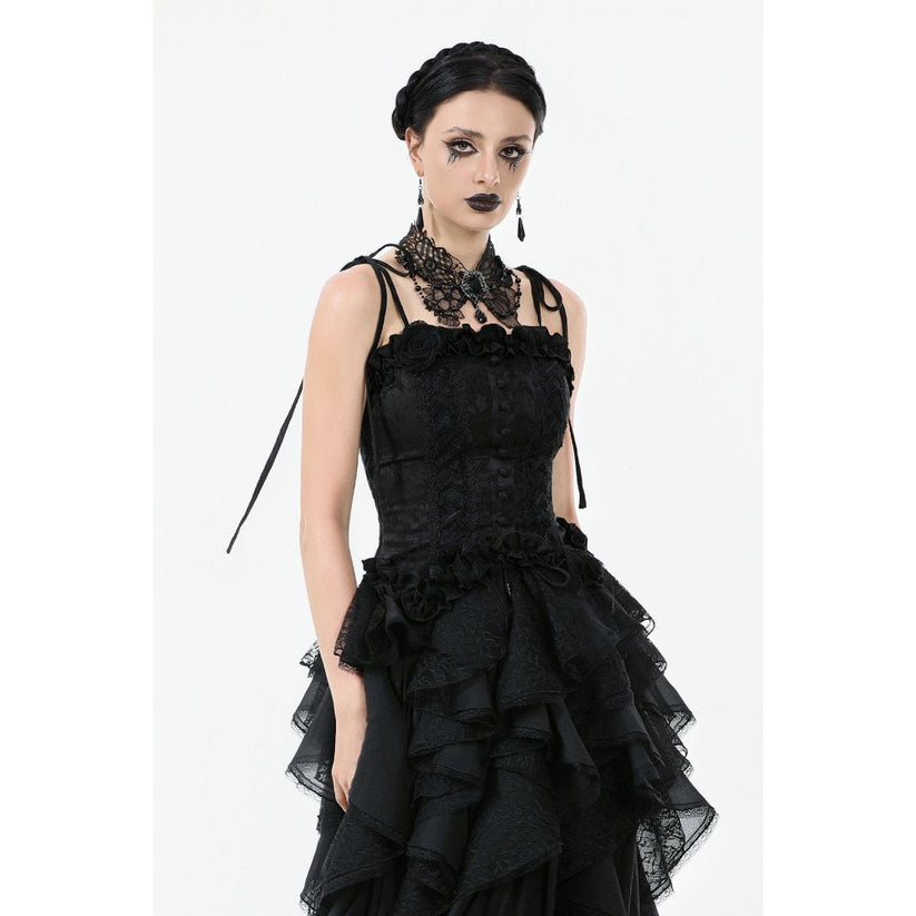 Dark in Love Women's Corset Top Selene Ruffled Floral Jacquard UK 8-18 - QHA UK