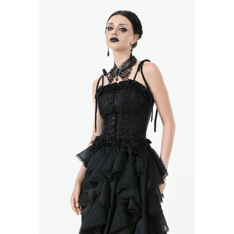 Dark in Love Women's Corset Top Selene Ruffled Floral Jacquard UK 8-18 - QHA UK