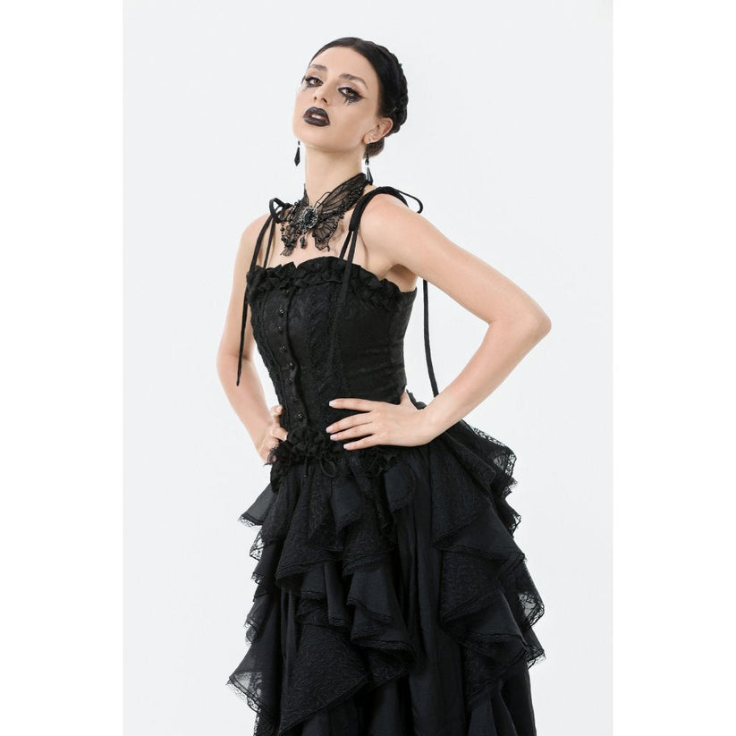 Dark in Love Women's Corset Top Selene Ruffled Floral Jacquard UK 8-18 - QHA UK
