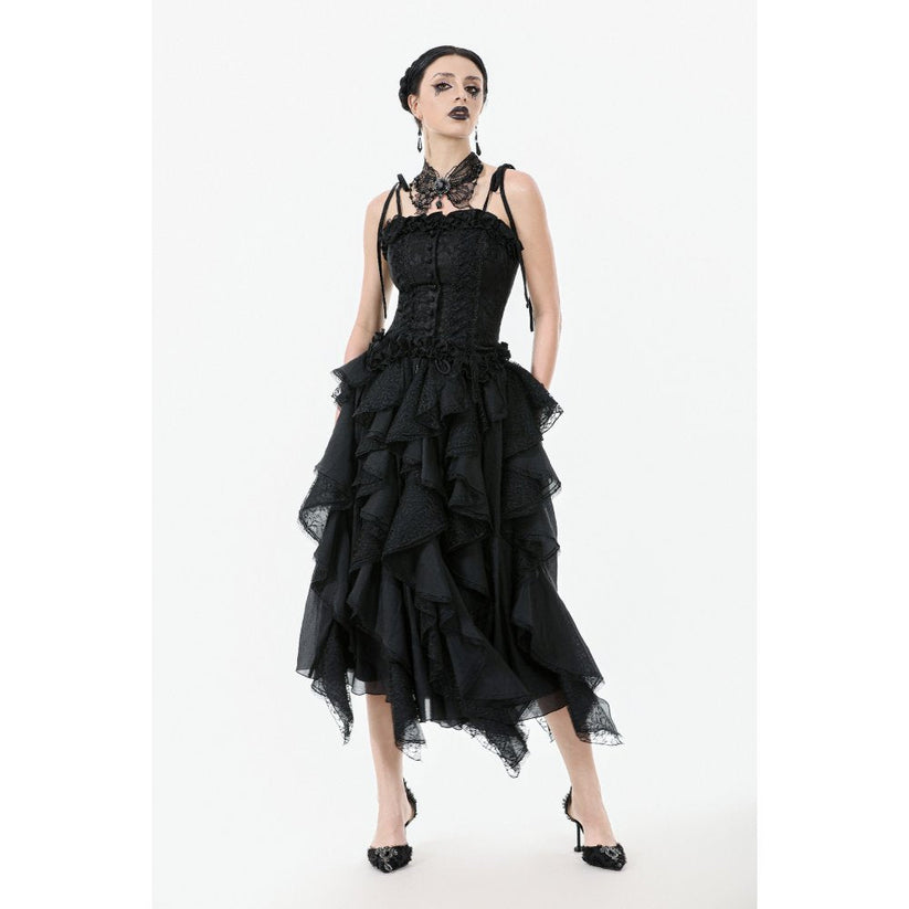 Dark in Love Women's Corset Top Selene Ruffled Floral Jacquard UK 8-18 - QHA UK