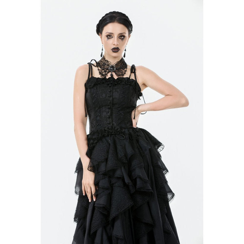 Dark in Love Women's Corset Top Selene Ruffled Floral Jacquard UK 8-18 - QHA UK
