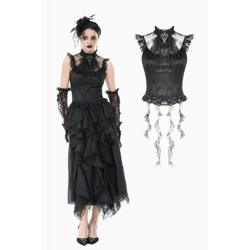 Dark in Love Women's Gothic Blouse Seraphina Ruched Lace Black UK 8-22 - QHA UK