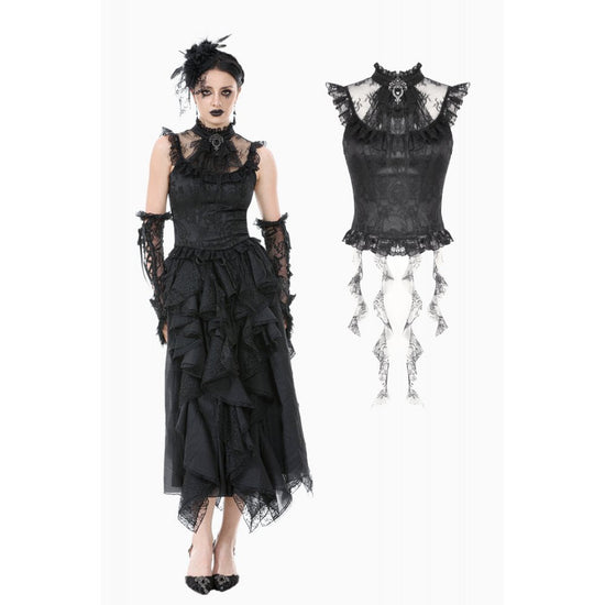 Dark in Love Women's Gothic Blouse Seraphina Ruched Lace Black UK 8-22 - QHA UK