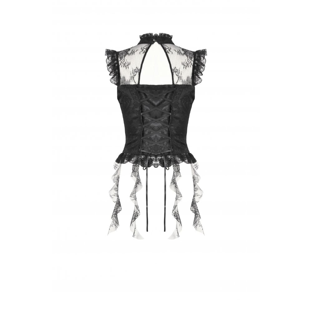 Dark in Love Women's Gothic Blouse Seraphina Ruched Lace Black UK 8-22 - QHA UK