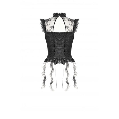 Dark in Love Women's Gothic Blouse Seraphina Ruched Lace Black UK 8-22 - QHA UK