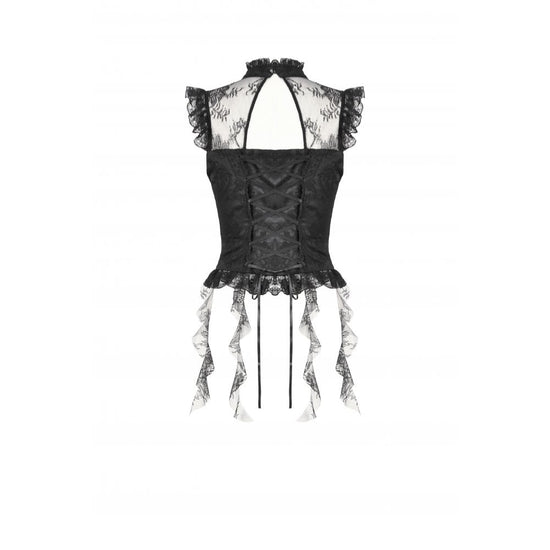 Dark in Love Women's Gothic Blouse Seraphina Ruched Lace Black UK 8-22 - QHA UK