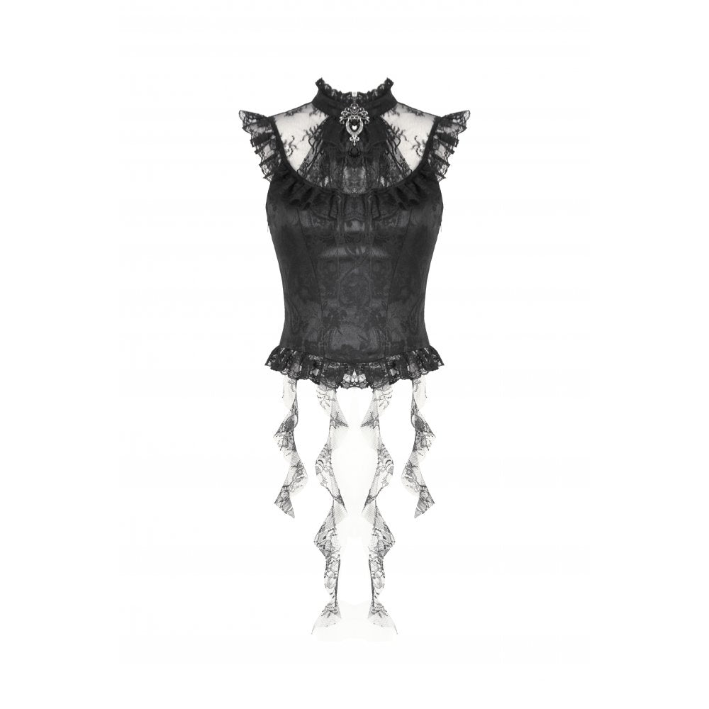 Dark in Love Women's Gothic Blouse Seraphina Ruched Lace Black UK 8-22 - QHA UK