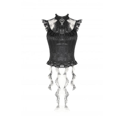 Dark in Love Women's Gothic Blouse Seraphina Ruched Lace Black UK 8-22 - QHA UK