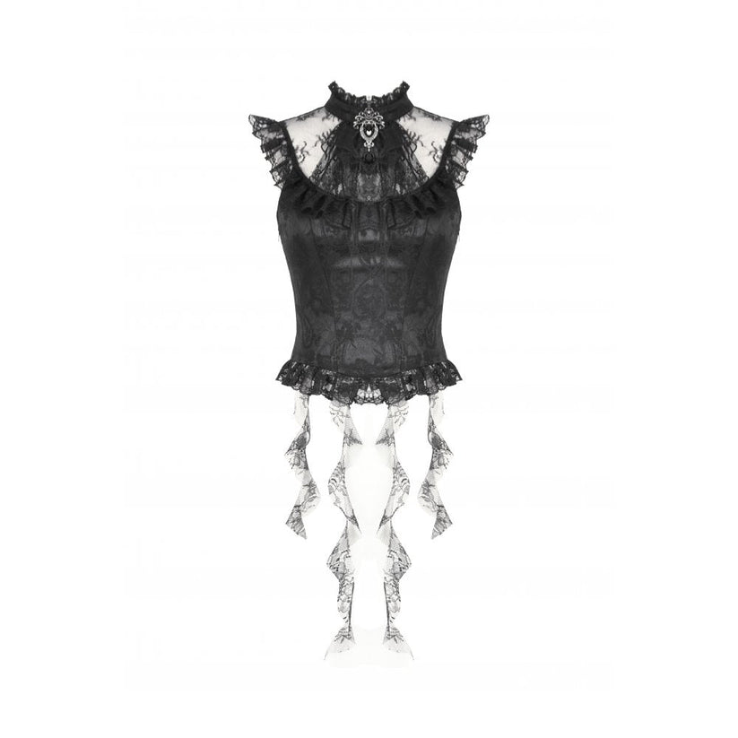 Dark in Love Women's Gothic Blouse Seraphina Ruched Lace Black UK 8-22 - QHA UK