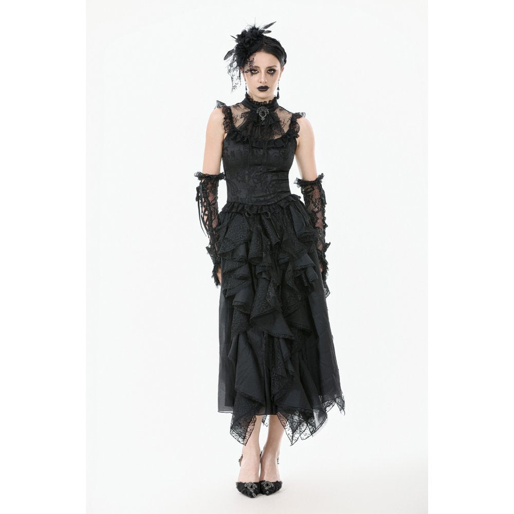 Dark in Love Women's Gothic Blouse Seraphina Ruched Lace Black UK 8-22 - QHA UK