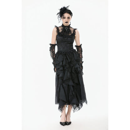 Dark in Love Women's Gothic Blouse Seraphina Ruched Lace Black UK 8-22 - QHA UK
