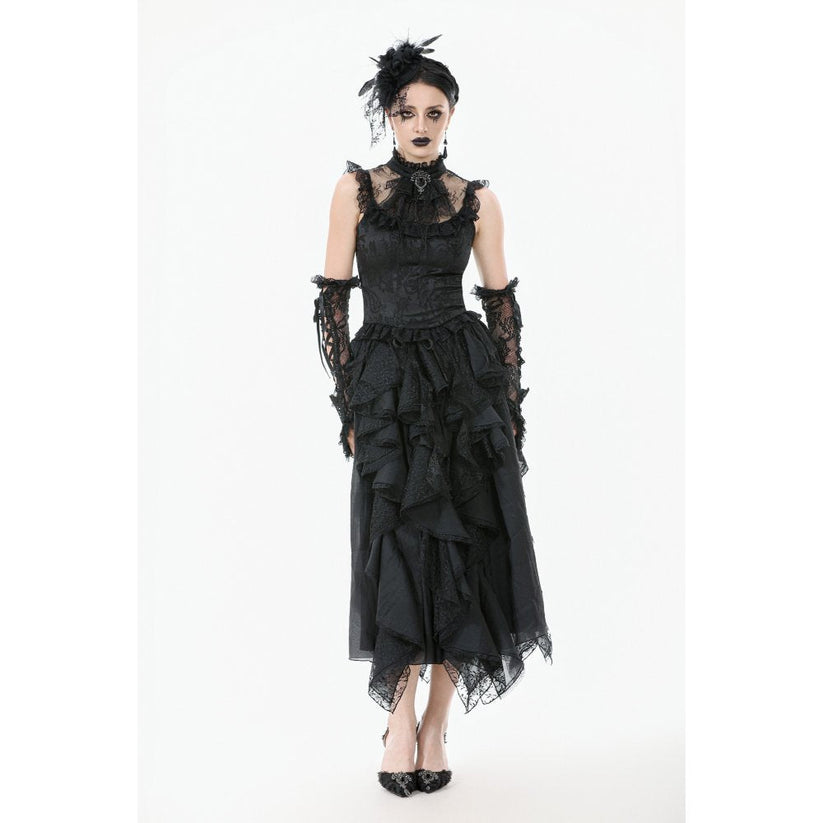 Dark in Love Women's Gothic Blouse Seraphina Ruched Lace Black UK 8-22 - QHA UK