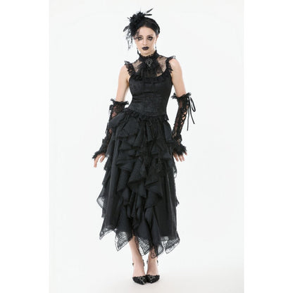 Dark in Love Women's Gothic Blouse Seraphina Ruched Lace Black UK 8-22 - QHA UK