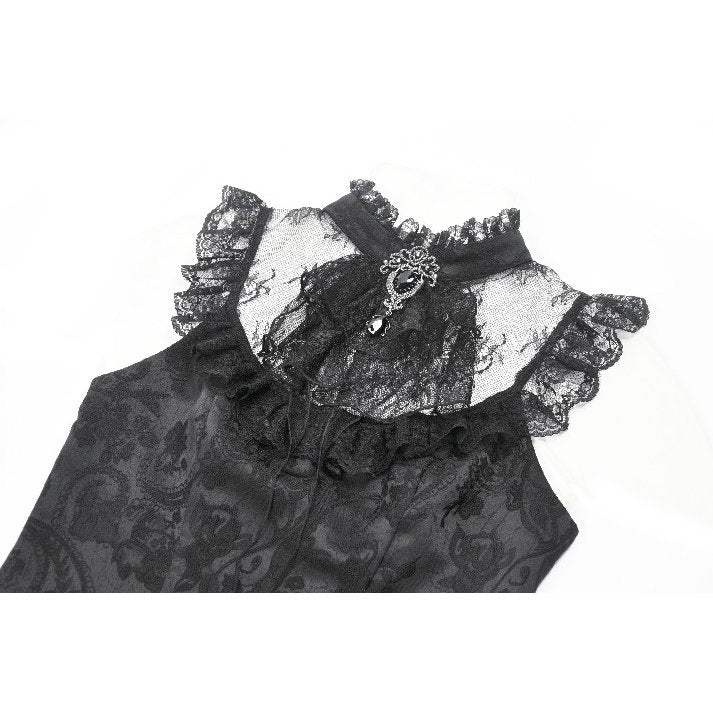 Dark in Love Women's Gothic Blouse Seraphina Ruched Lace Black UK 8-22 - QHA UK