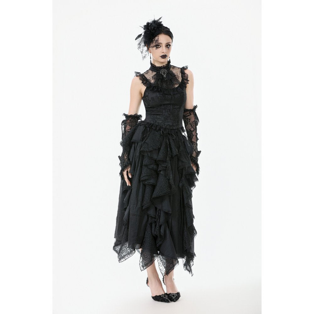 Dark in Love Women's Gothic Blouse Seraphina Ruched Lace Black UK 8-22 - QHA UK