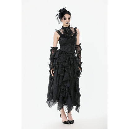 Dark in Love Women's Gothic Blouse Seraphina Ruched Lace Black UK 8-22 - QHA UK