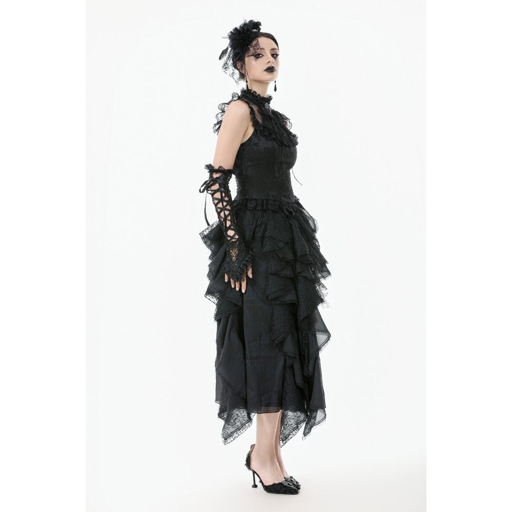 Dark in Love Women's Gothic Blouse Seraphina Ruched Lace Black UK 8-22 - QHA UK