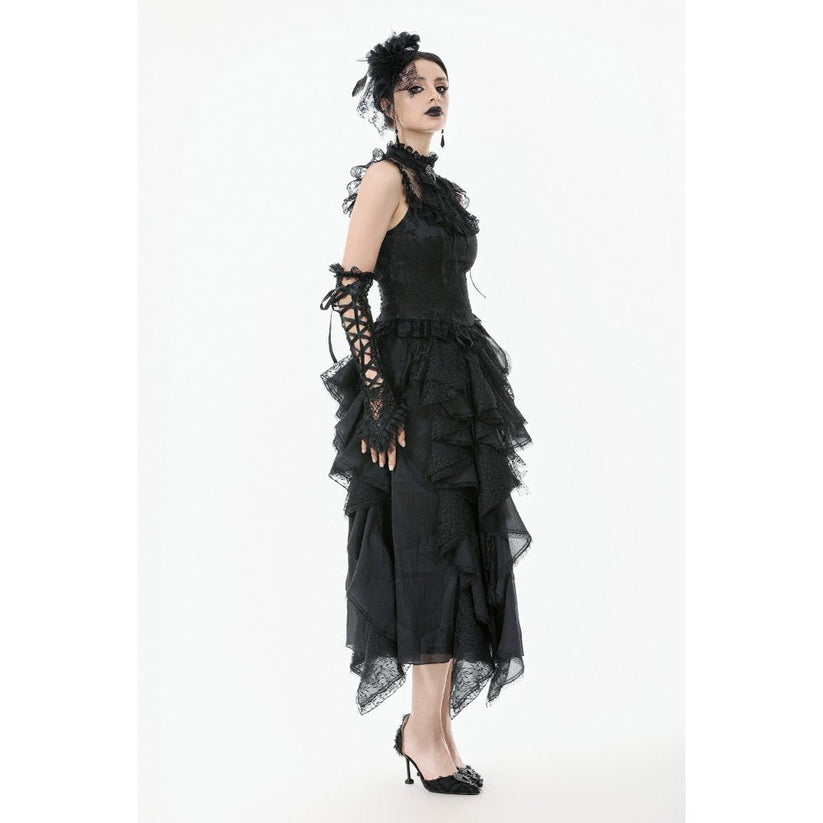 Dark in Love Women's Gothic Blouse Seraphina Ruched Lace Black UK 8-22 - QHA UK