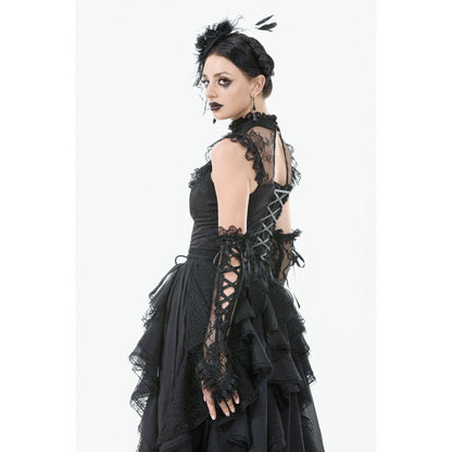 Dark in Love Women's Gothic Blouse Seraphina Ruched Lace Black UK 8-22 - QHA UK