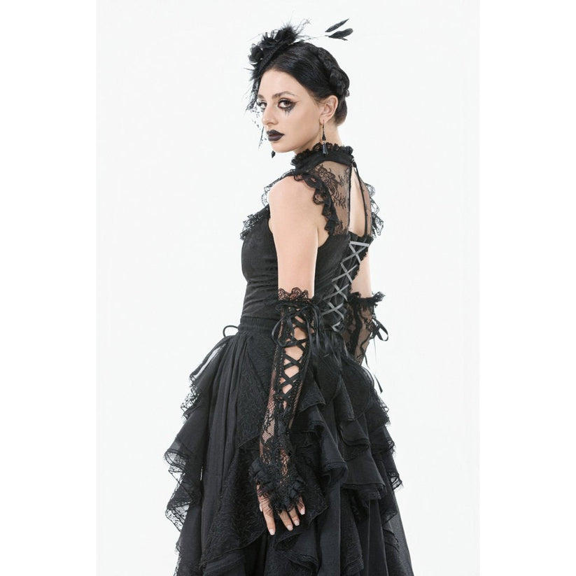 Dark in Love Women's Gothic Blouse Seraphina Ruched Lace Black UK 8-22 - QHA UK