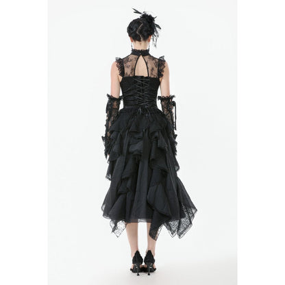 Dark in Love Women's Gothic Blouse Seraphina Ruched Lace Black UK 8-22 - QHA UK