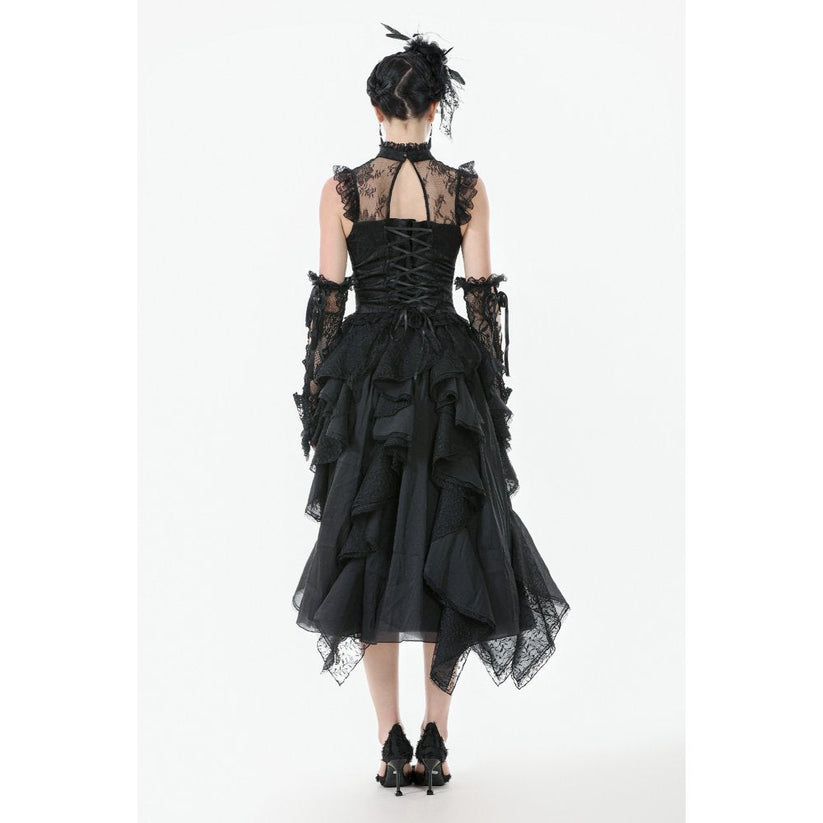 Dark in Love Women's Gothic Blouse Seraphina Ruched Lace Black UK 8-22 - QHA UK