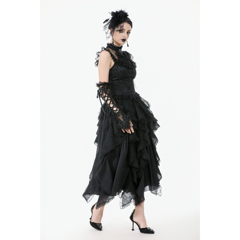 Dark in Love Women's Gothic Blouse Seraphina Ruched Lace Black UK 8-22 - QHA UK