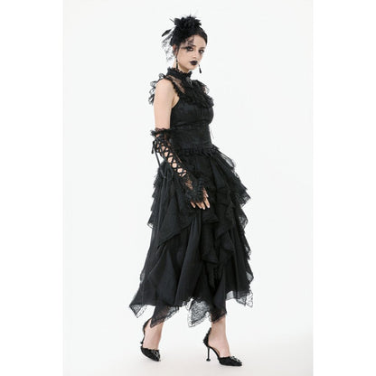 Dark in Love Women's Gothic Blouse Seraphina Ruched Lace Black UK 8-22 - QHA UK