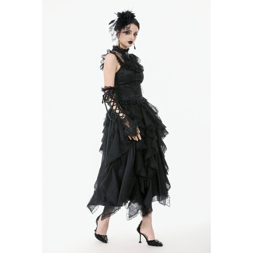 Dark in Love Women's Gothic Blouse Seraphina Ruched Lace Black UK 8-22 - QHA UK