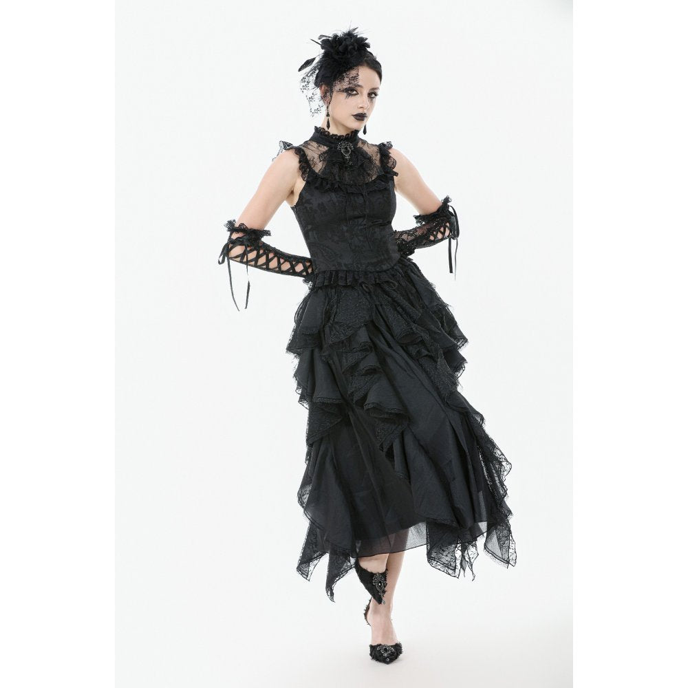 Dark in Love Women's Gothic Blouse Seraphina Ruched Lace Black UK 8-22 - QHA UK