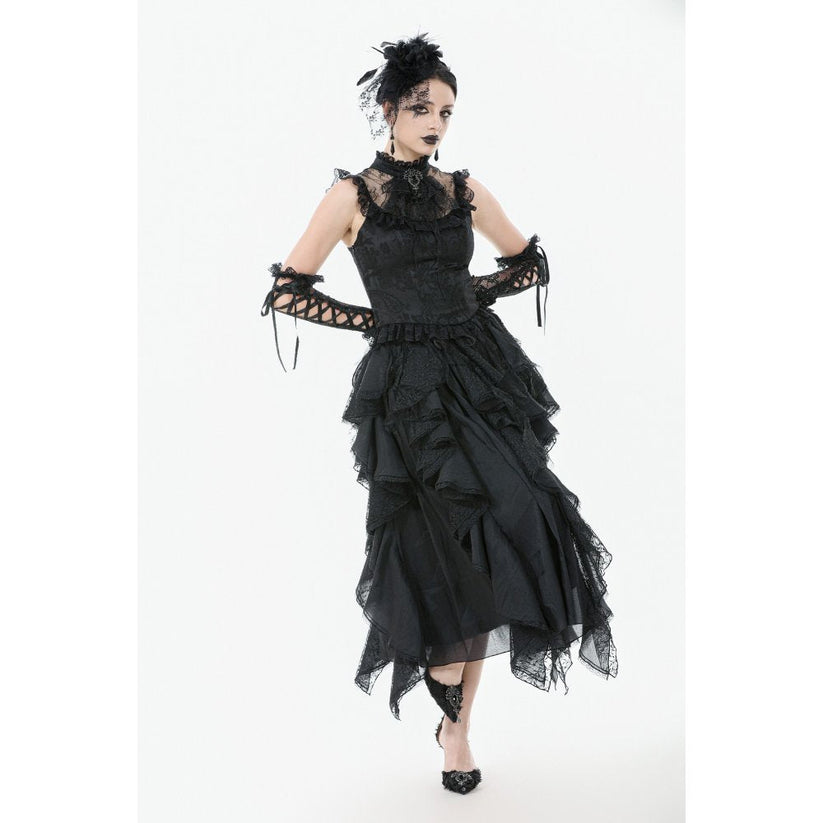 Dark in Love Women's Gothic Blouse Seraphina Ruched Lace Black UK 8-22 - QHA UK