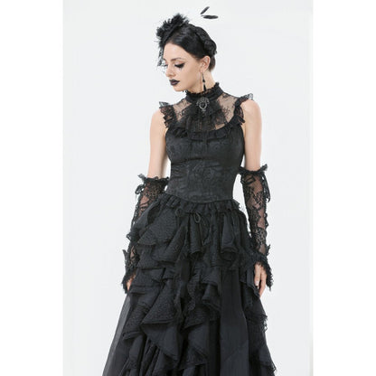 Dark in Love Women's Gothic Blouse Seraphina Ruched Lace Black UK 8-22 - QHA UK
