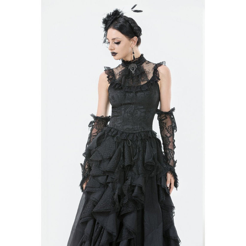 Dark in Love Women's Gothic Blouse Seraphina Ruched Lace Black UK 8-22 - QHA UK