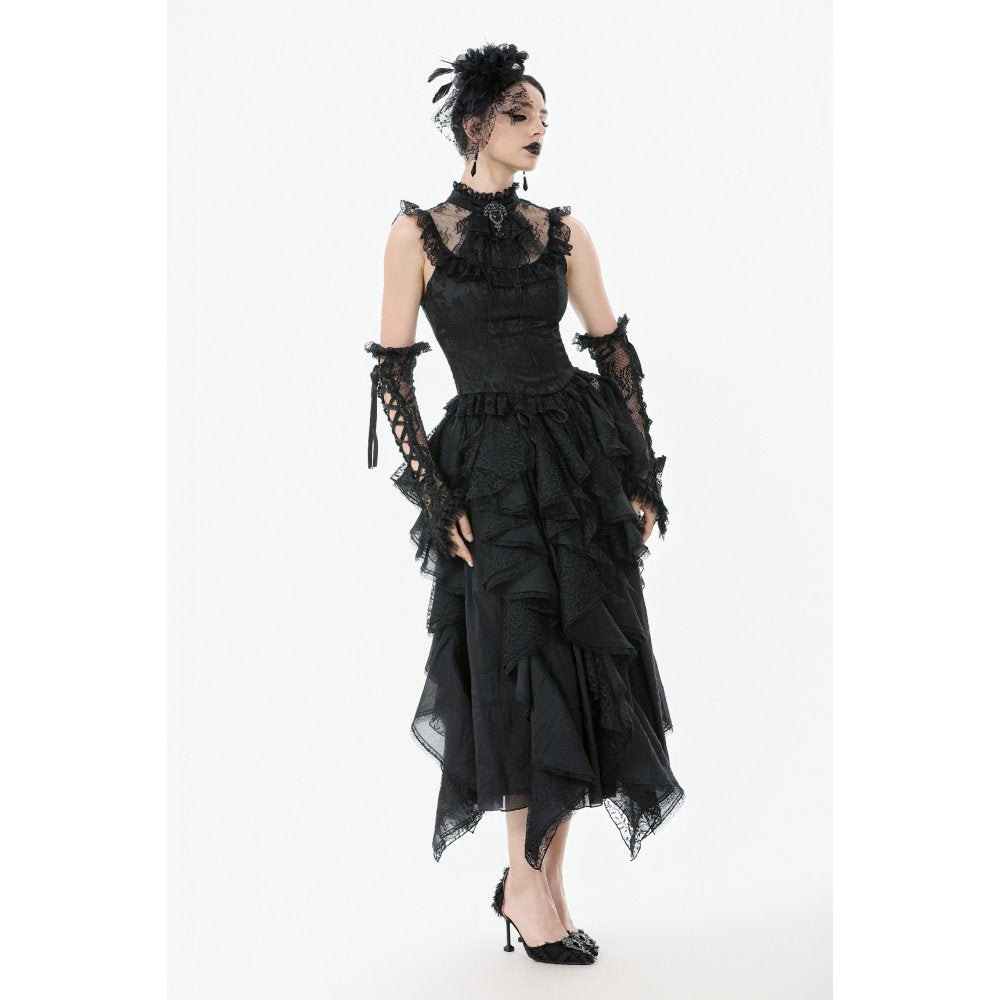 Dark in Love Women's Gothic Blouse Seraphina Ruched Lace Black UK 8-22 - QHA UK