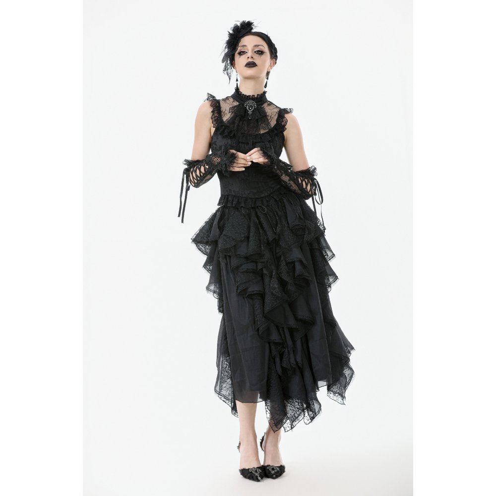 Dark in Love Women's Gothic Blouse Seraphina Ruched Lace Black UK 8-22 - QHA UK