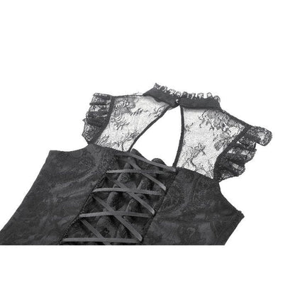 Dark in Love Women's Gothic Blouse Seraphina Ruched Lace Black UK 8-22 - QHA UK