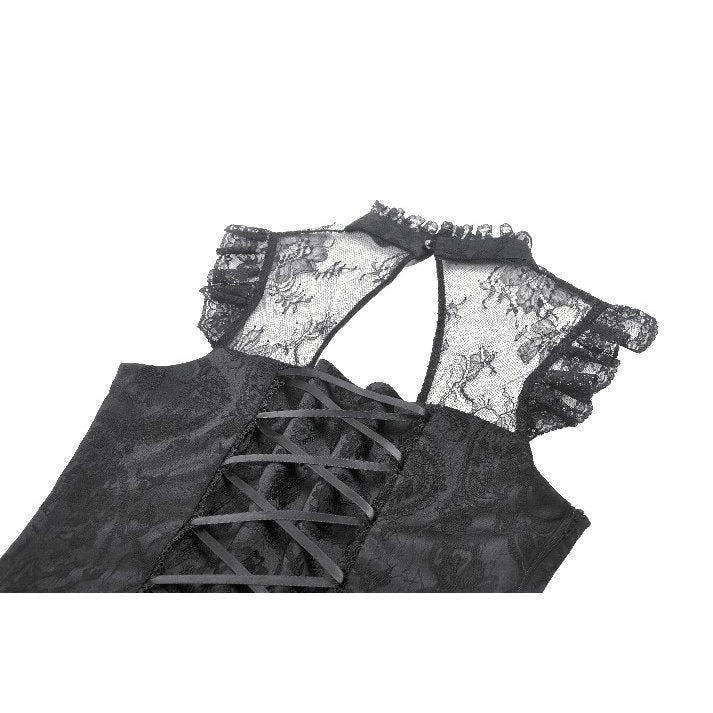 Dark in Love Women's Gothic Blouse Seraphina Ruched Lace Black UK 8-22 - QHA UK
