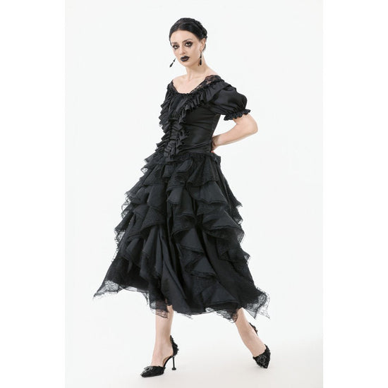 Dark in Love Women's Corset Top Seraphina Ruched Puff-Sleeve Black - Sleeve Detail - QHA UK