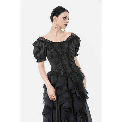 Dark in Love Women's Corset Top Seraphina Ruched Puff-Sleeve Black - Sleeve Detail - QHA UK
