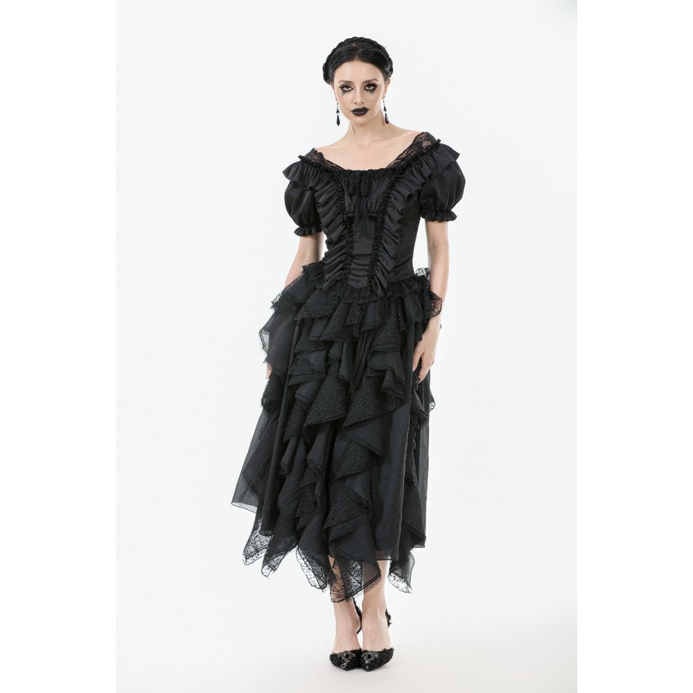 Dark in Love Women's Corset Top Seraphina Ruched Puff-Sleeve Black - Sleeve Detail - QHA UK