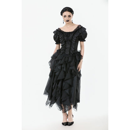 Dark in Love Women's Corset Top Seraphina Ruched Puff-Sleeve Black - Sleeve Detail - QHA UK