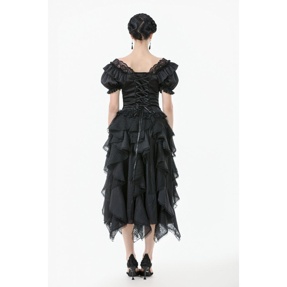 Dark in Love Women's Corset Top Seraphina Ruched Puff-Sleeve Black - Sleeve Detail - QHA UK